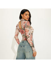 Floral Hollow-out Wrap Fitted Bodysuits