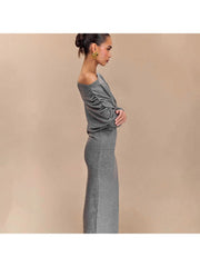 Solid Inclined Shoulder Ruched Maxi Dress