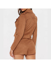 Zipper Lapel Jackets Split Hem Skort Sets