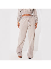 Distressed Plain Color Wide Leg Pants