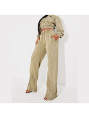 Distressed Plain Color Wide Leg Pants