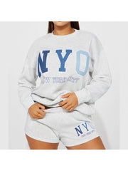 Letter Printed Loose Sweatshirt Short Sets