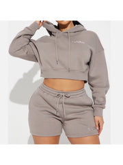 Cropped Embroidery Hooded Short Sets