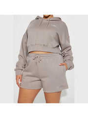 Cropped Embroidery Hooded Short Sets