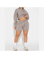 Cropped Embroidery Hooded Short Sets