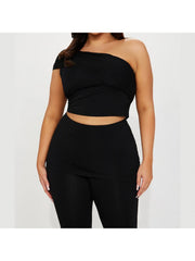 One Shoulder Cropped Tank Fitted Pant Sets