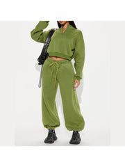 Plain Zipper Sweatshirt Loose Pant Sets