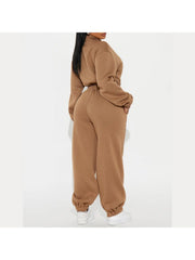 Plain Zipper Sweatshirt Loose Pant Sets