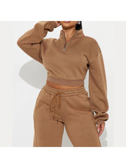 Plain Zipper Sweatshirt Loose Pant Sets