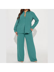 Plain Color Loose Buckle Shirt Pant Sets