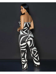 Colorblock Split Hem Tube Wide Leg Pant Sets