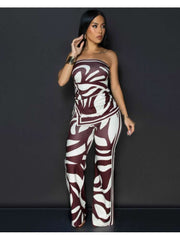 Colorblock Split Hem Tube Wide Leg Pant Sets