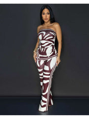 Colorblock Split Hem Tube Wide Leg Pant Sets