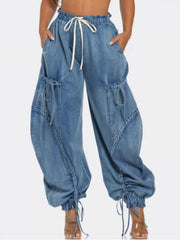 Denim Multi Pocket Drawstring Jeans