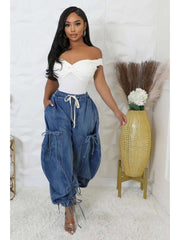 Denim Multi Pocket Drawstring Jeans