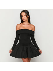 Plain Color Off Shoulder A-line Mini Dress