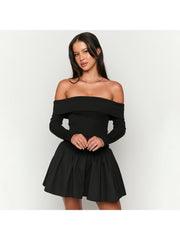 Plain Color Off Shoulder A-line Mini Dress