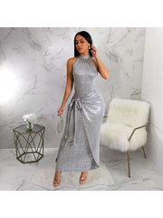 Metallic Fitted Bandage Sleeveless Maxi Dress