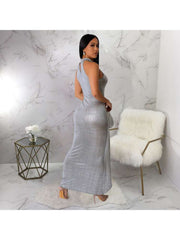 Metallic Fitted Bandage Sleeveless Maxi Dress