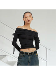 Ruched Tie-wrap Off Shoulder Cropped Tops