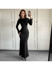 Reversible Plain Fitted Long Sleeves Maxi Dress