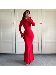 Reversible Plain Fitted Long Sleeves Maxi Dress