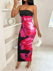 Colorblock Floral Printed Strapless Maxi Dress