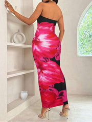 Colorblock Floral Printed Strapless Maxi Dress