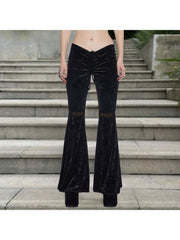 Velour Lacework Tie-wrap Flared Pants