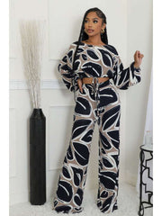 Colorblock Print Cropped Wide Leg Pant Sets