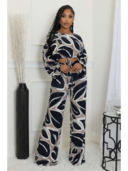 Colorblock Print Cropped Wide Leg Pant Sets