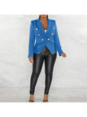 Solid Button Up Split Hem Lapel Blazers