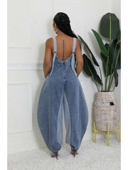 Colorblock Denim Loose Overalls Jumpsuits