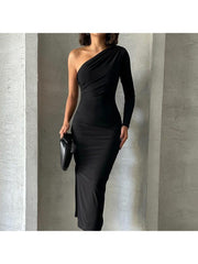 Ruched One Shoulder Bodycon Maxi Dress