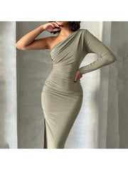 Ruched One Shoulder Bodycon Maxi Dress