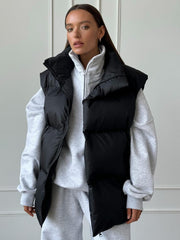 Plain Color Stand Collar Zipper Padded Vest