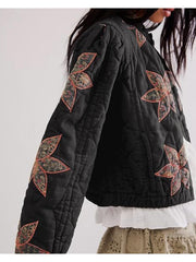 Floral Embroidery Quilted Buckle Coats