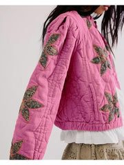 Floral Embroidery Quilted Buckle Coats