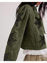 Floral Embroidery Quilted Buckle Coats