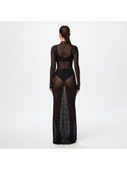 Lace Sheer Fitted Long Sleeves Maxi Dress