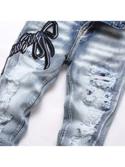 Embroidery Applique Denim Fitted Jeans