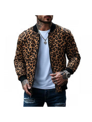 Colorblock Leopard Zipper Bomber Jacket