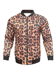 Colorblock Leopard Zipper Bomber Jacket