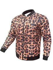 Colorblock Leopard Zipper Bomber Jacket