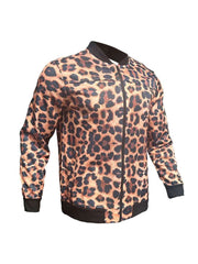 Colorblock Leopard Zipper Bomber Jacket