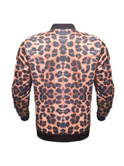 Colorblock Leopard Zipper Bomber Jacket