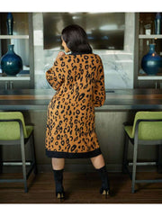 Knitting Leopard V Neck Long Cardigan