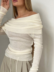 Plain Color Ruched Off Shoulder Pullover