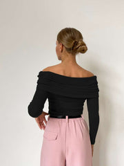 Plain Color Ruched Off Shoulder Pullover