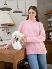 Retro Plain Color Turtleneck Casual Pullover